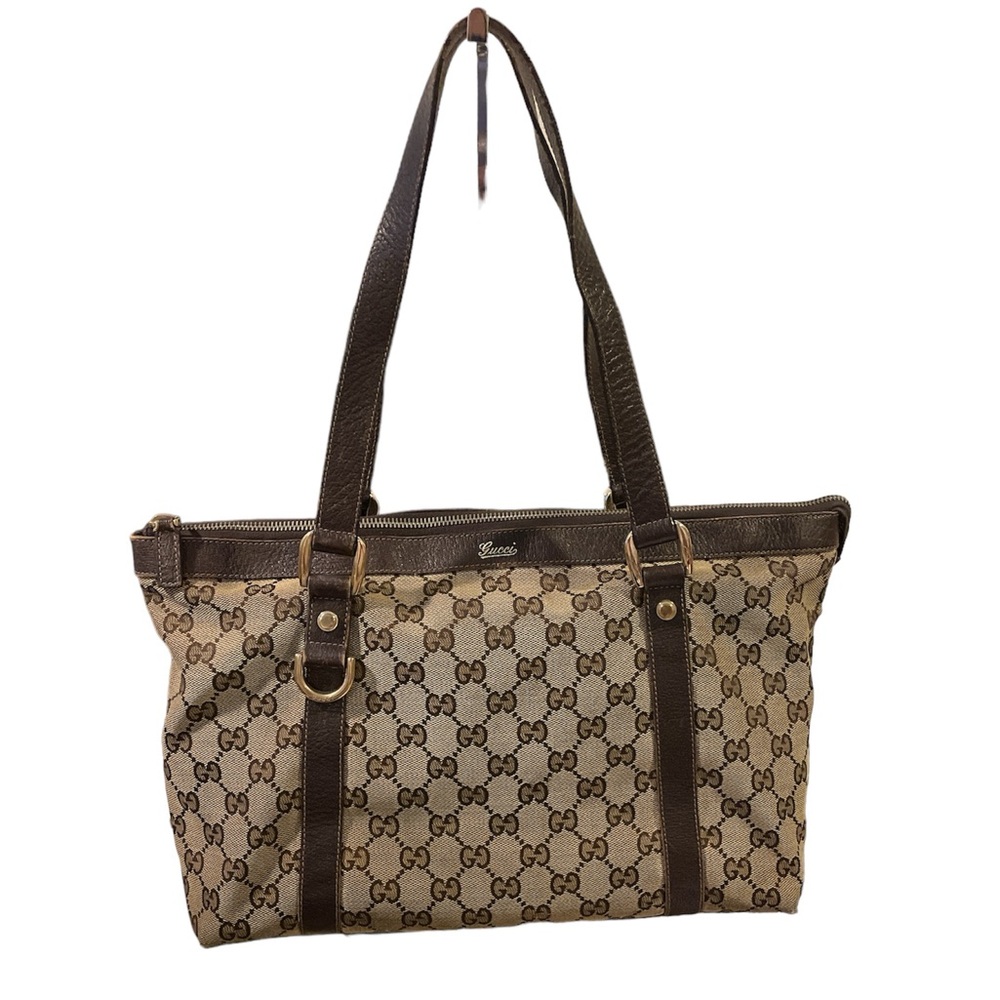 Gucci Beige Brown GG Canvas Tote Bag